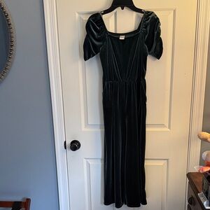 Girls Elegant Green Velvet Romper